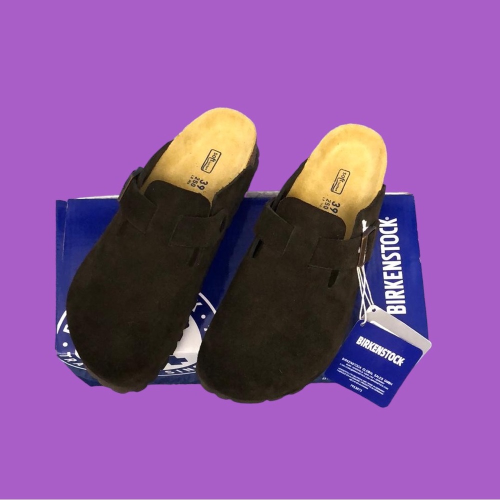 Birkenstock Boston Mocha Suede Clogs - Narrow Fit